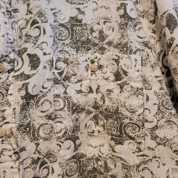 Vintage Bugle Boy Button Up Shirt Greenish Gray Print Adult Large Cotton Blend - Picture 2 of 6